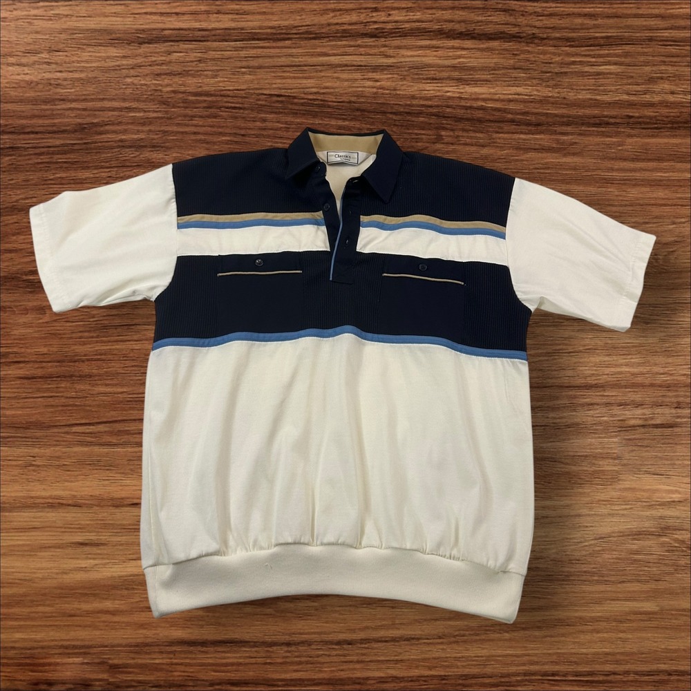 Classics by Palmland Striped Polo Shirt Medium Short Sleeve‎ Collared Top Retro